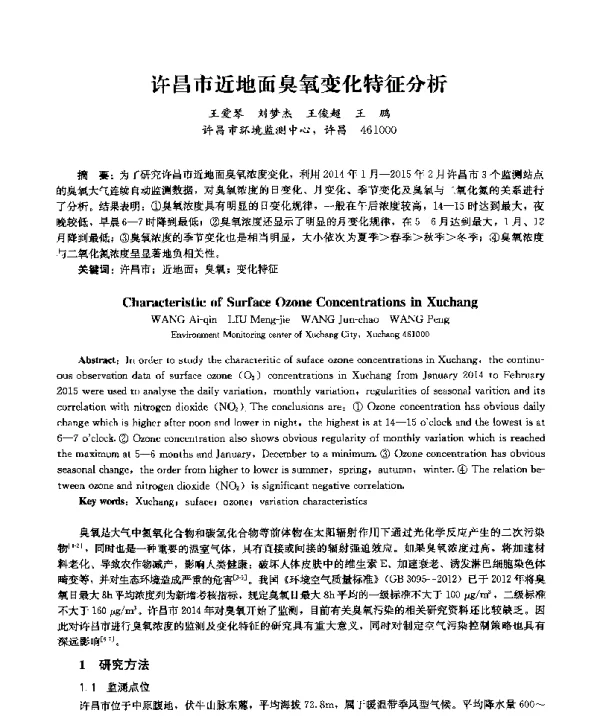 许昌市近地面臭氧变化特征分析