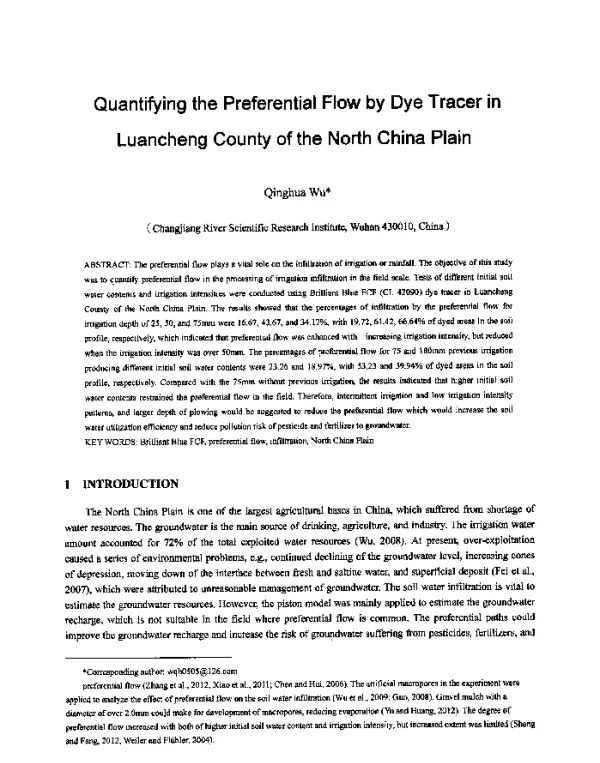 QuantifyingthePreferentialFlowbyDyeTracerinLuanchengCountyoftheNorthChinaPlain