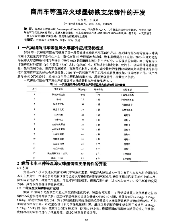 商用车等温淬火球墨铸铁支架铸件的开发