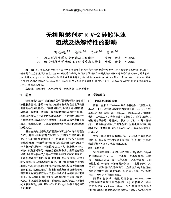 无机阻燃剂对RTV-2硅胶泡沫阻燃及热解特性的影响