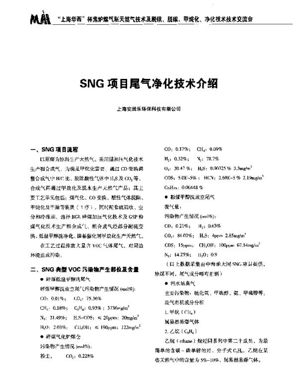 SNG项目尾气净化技术介绍
