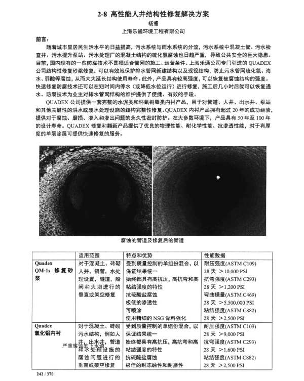高性能人井结构性修复解决方案