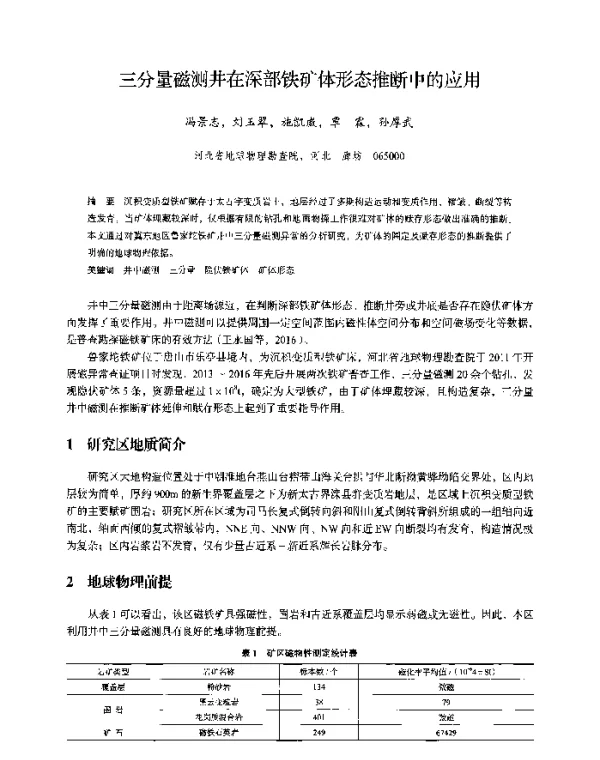 三分量磁测井在深部铁矿体形态推断中的应用