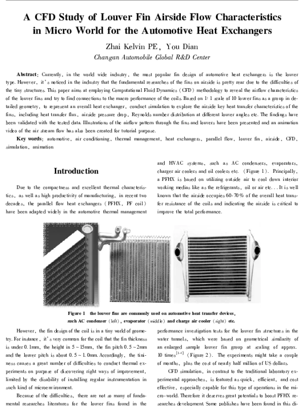 ACFDStudyofLouverFinAirsideFlowCharacteristicsinMicroWorldfortheAutomotiveHeatExchangers
