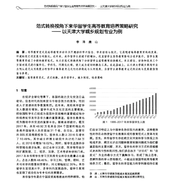 范式转换视角下来华留学生高等教育培养策略研究--以天津大学城乡规划专业为例
