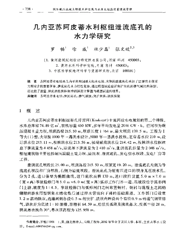 几内亚苏阿皮蒂水利枢纽泄流底孔的水力学研究