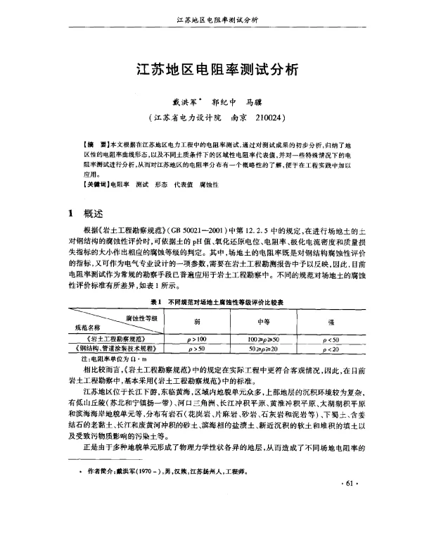 江苏地区电阻率测试分析
