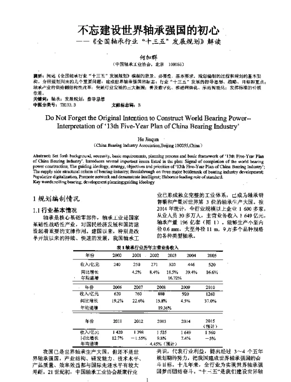 不忘建设世界轴承强国的初心--《全国轴承行业十三五发展规划》解读