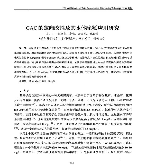 GAC的定向改性及其水体除氟应用研究