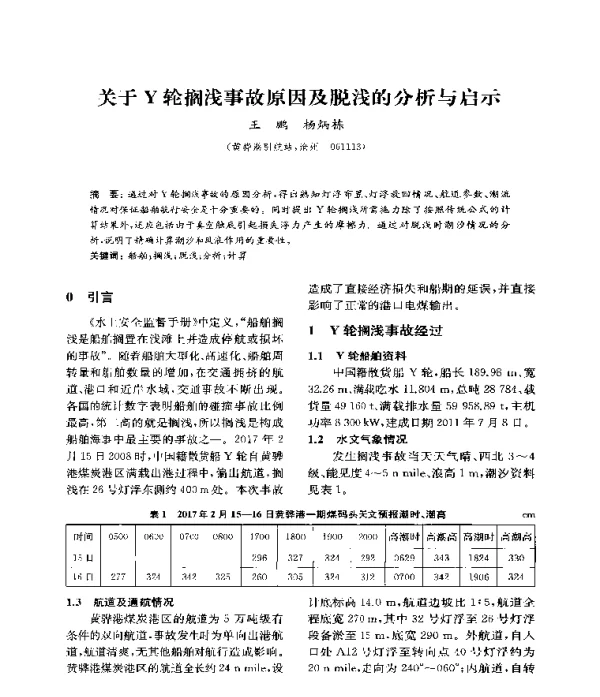 关于Y轮搁浅事故原因及脱浅的分析与启示