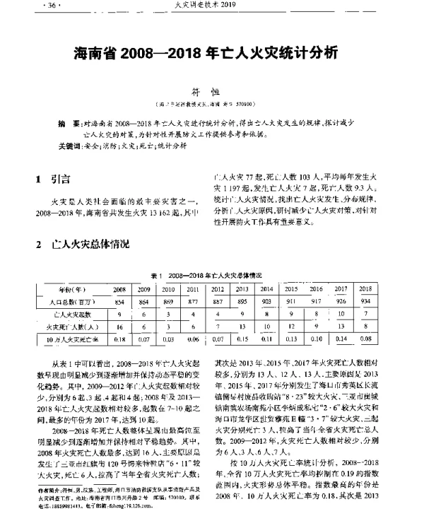 海南省2008-2018年亡人火灾统计分析