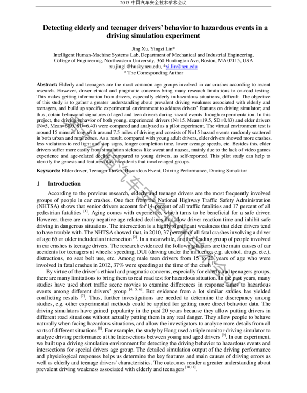 Detectingelderlyandteenagerdriversbehaviortohazardouseventsinadrivingsimulationexperiment