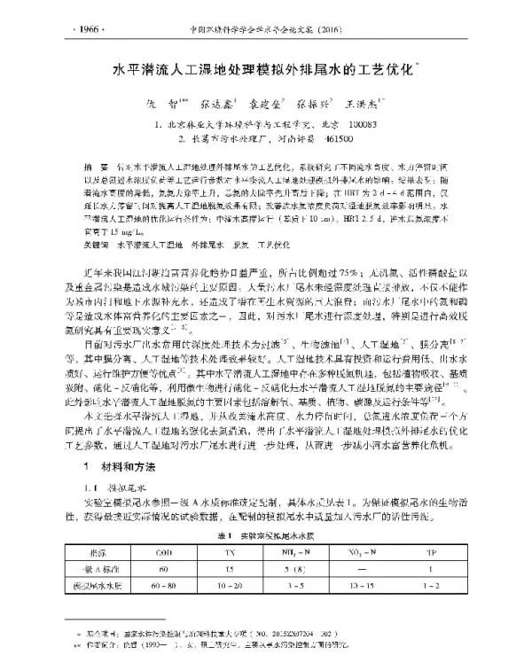 水平潜流人工湿地处理模拟外排尾水的工艺优化