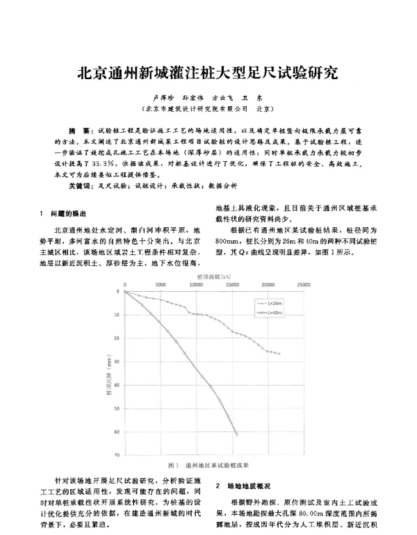 北京通州新城灌注桩大型足尺试验研究