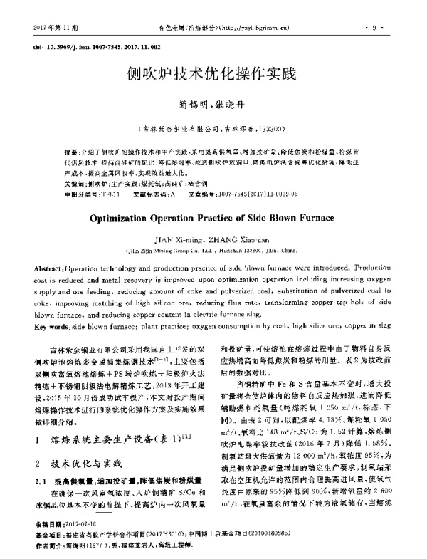 侧吹炉技术优化操作实践