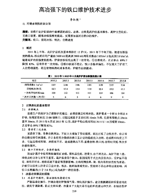 高冶强下的铁口维护技术进步