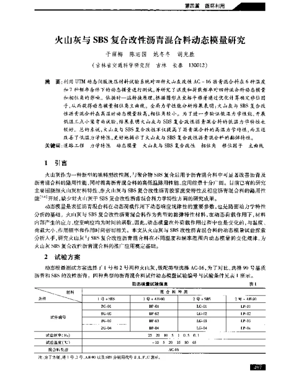 火山灰与SBS复合改性沥青混合料动态模量研究