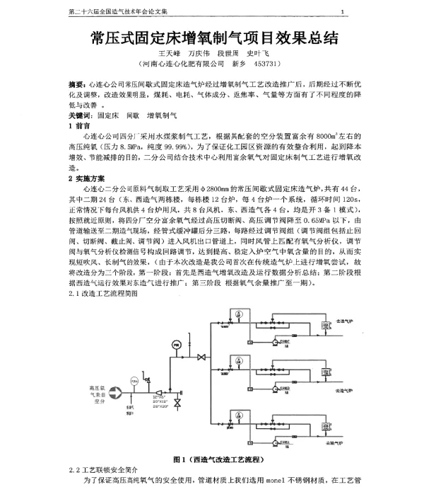 常压式固定床增氧制气项目效果总结