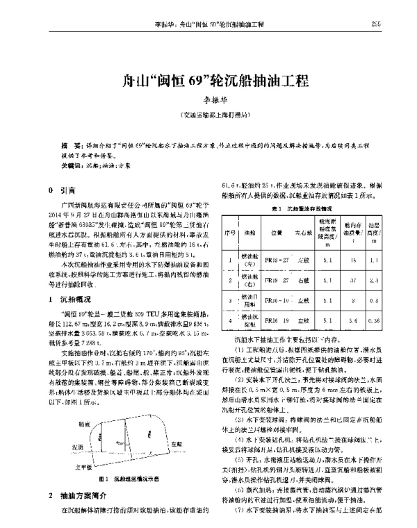 舟山闽恒69轮沉船抽油工程