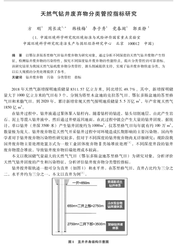 天然气钻井废弃物分类管控指标研究