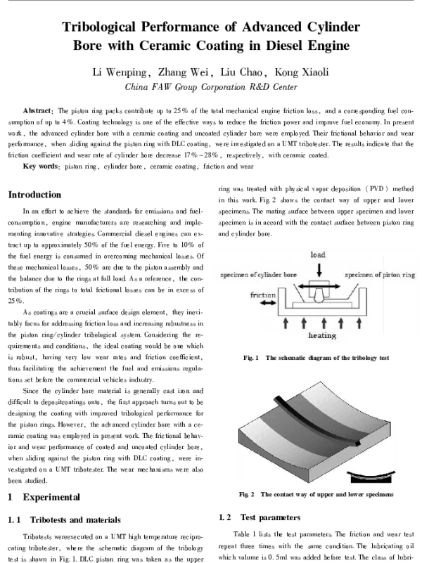 TribologicalPerformanceofAdvancedCylinderBorewithCeramicCoatinginDieselEngine