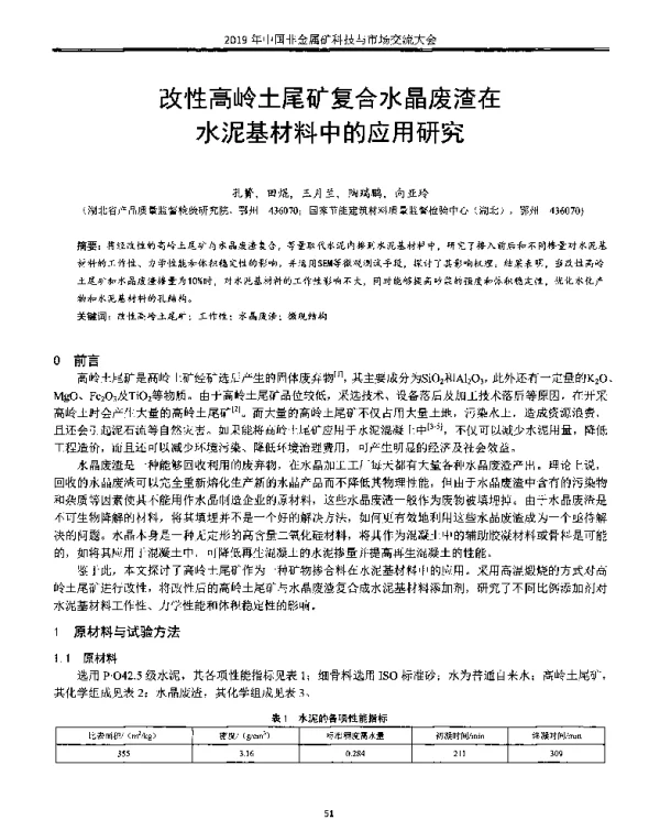 改性高岭土尾矿复合水晶废渣在水泥基材料中的应用研究