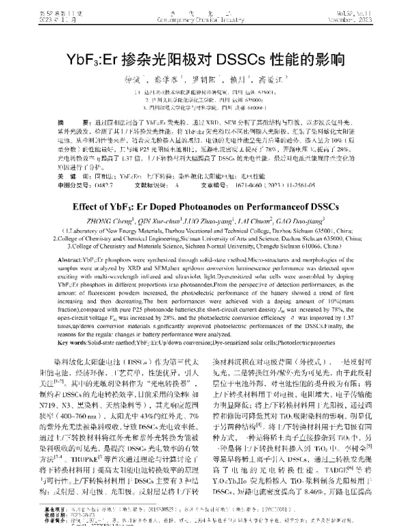 YbF3∶Er掺杂光阳极对DSSCs性能的影响
