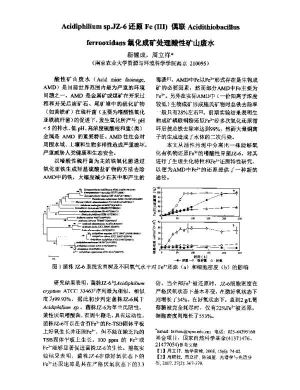 Acidiphiliumsp.JZ-6还原Fe(Ⅲ)偶联Acidithiobacillusferrooxidans氧化成矿处理酸性矿山废水