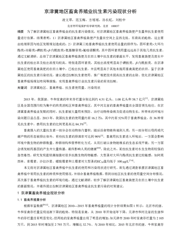 京津冀地区畜禽养殖业抗生素污染现状分析