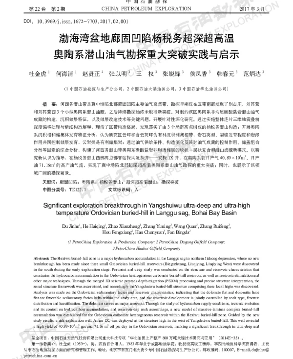 渤海湾盆地廊固凹陷杨税务超深超高温奥陶系潜山油气勘探重大突破实践与启示