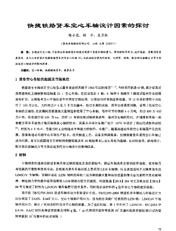 快捷铁路货车空心车轴设计因素的探讨