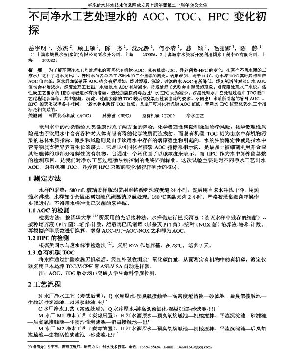 不同净水工艺处理水的AOC、TOC、HPC变化初探