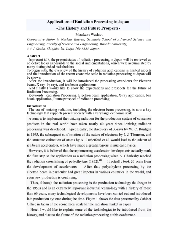 ApplicationsofRadiationProcessinginJapan--TheHistoryandFutureProspects