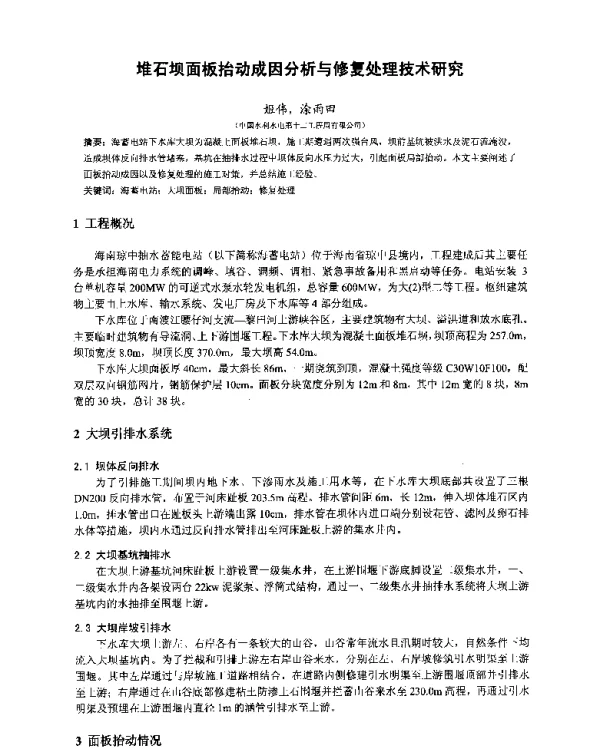 堆石坝面板抬动成因分析与修复处理技术研究