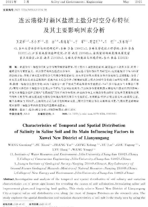 连云港徐圩新区盐渍土盐分时空分布特征及其主要影响因素分析