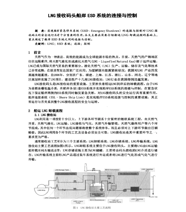 LNG接收码头船岸ESD系统的连接与控制