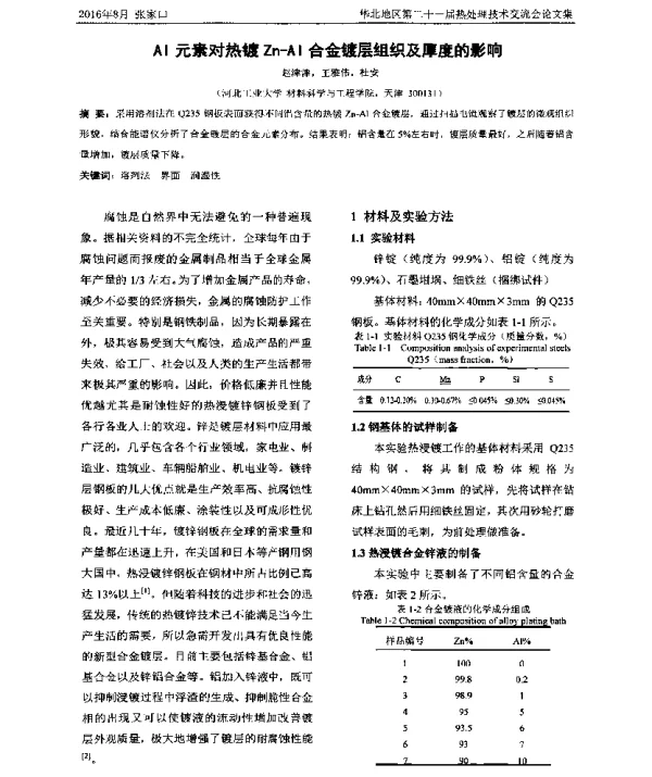 Al元素对热镀Zn-Al合金镀层组织及厚度的影响