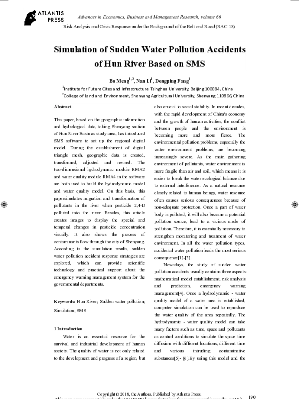 SimulationofSuddenWaterPollutionAccidentsofHunRiverBasedonSMS