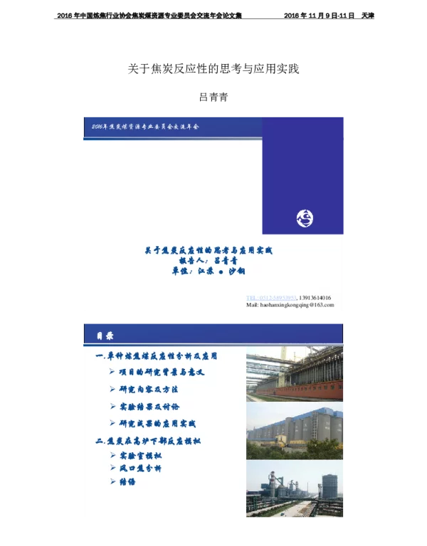 关于焦炭反应性的思考与应用实践