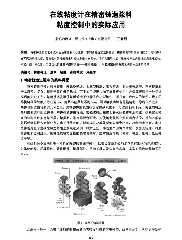 在线粘度计在精密铸造浆料粘度控制中的实际应用