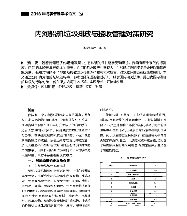 内河船舶垃圾排放与接收管理对策研究