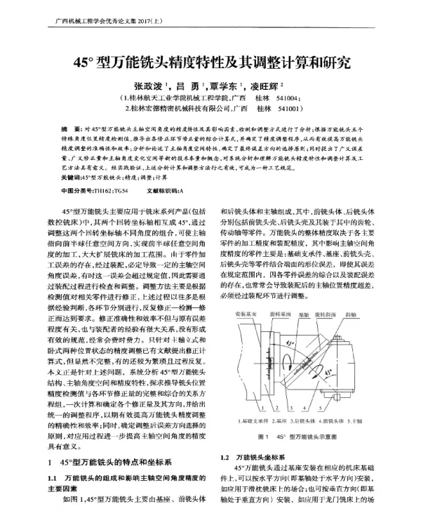 45°型万能铣头精度特性及其调整计算和研究