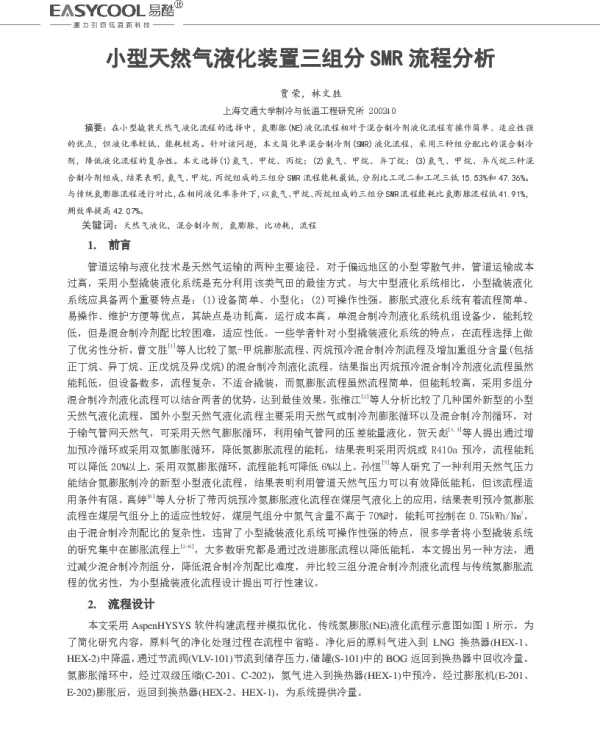 小型天然气液化装置三组分SMR流程分析
