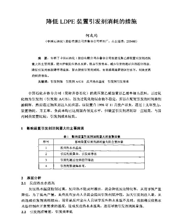 降低LDPE装置引发剂消耗的措施