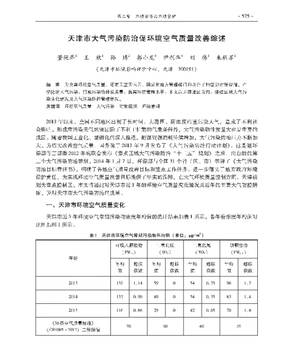 天津市大气污染防治促环境空气质量改善综述
