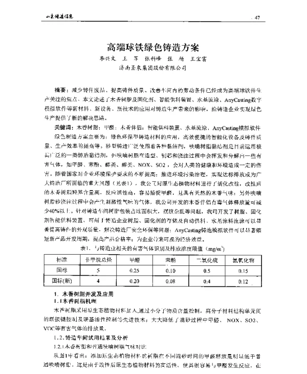 高端球铁绿色铸造方案