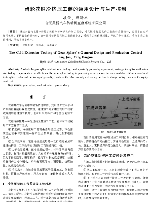 齿轮花键冷挤压工装的通用设计与生产控制