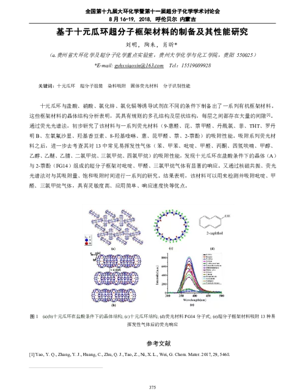 基于十元瓜环超分子框架材料的制备及其性能研究