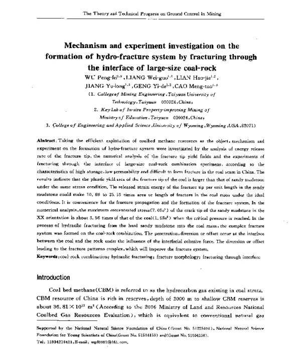 Mechanismandexperimentinvestigationontheformationofhydro-fracturesystembyfracturingthroughtheinterfaceoflarge-sizecoal-rock
