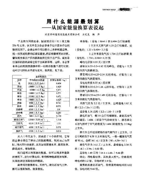用什么能源最划算--从国家能量换算表说起